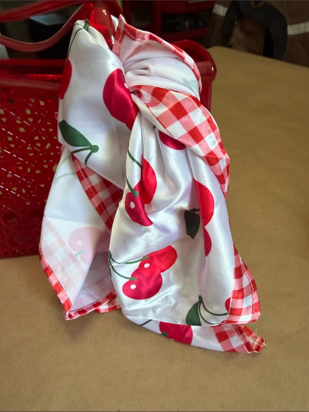 Aerie Clear Cherry Cosmetic Bag with Old Navy red jelly bag & cherry scarf - Picture 4 of 5